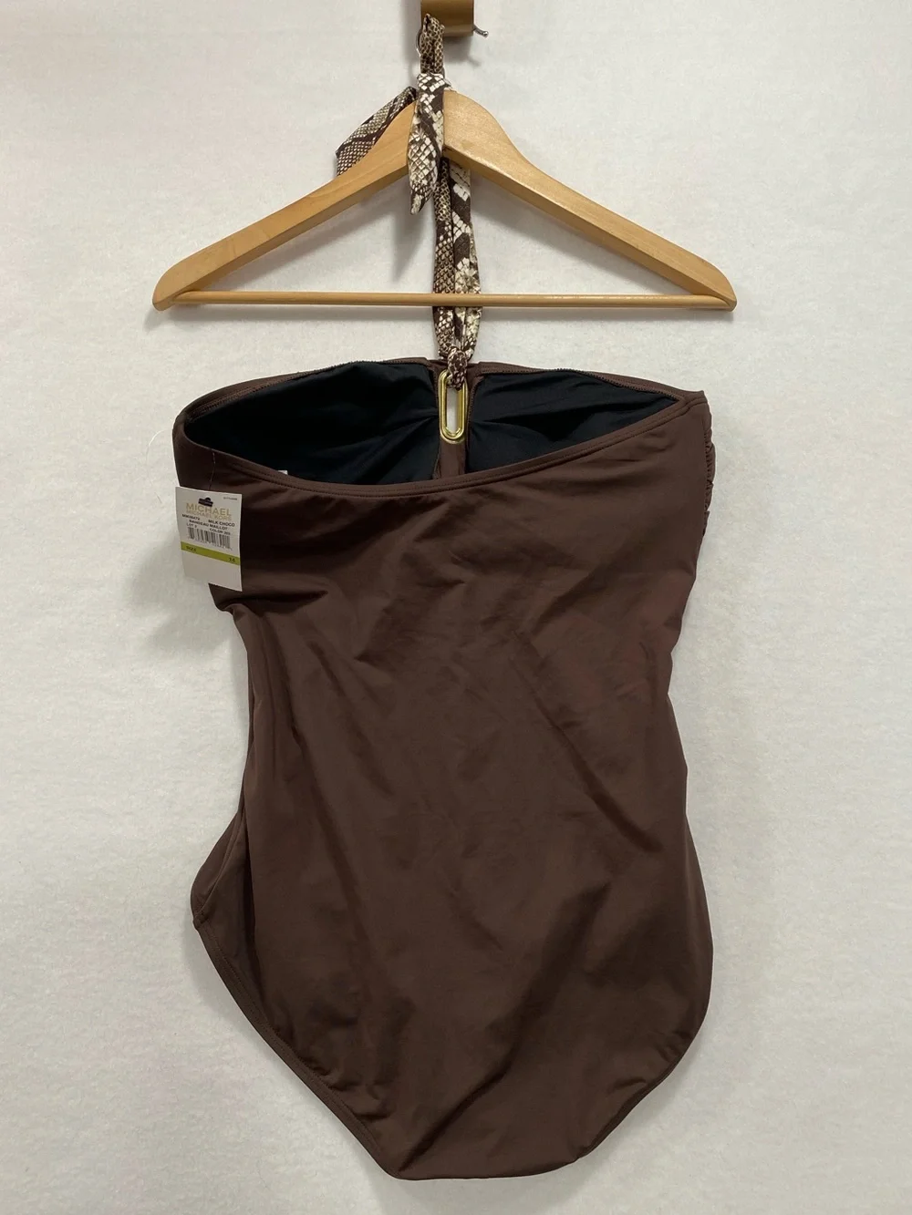 NWT Michael Kors Bandeau Halter One Piece Swimsuit Women’s Size 14 Brown Gold